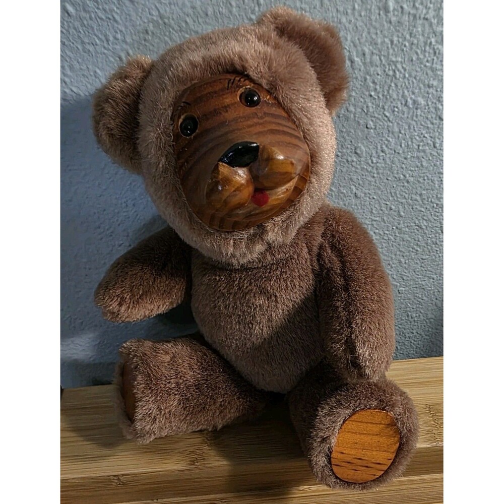 FTD Collectors Series Teddy Bear Brown With Wooden Face With Jointed Legs 9in